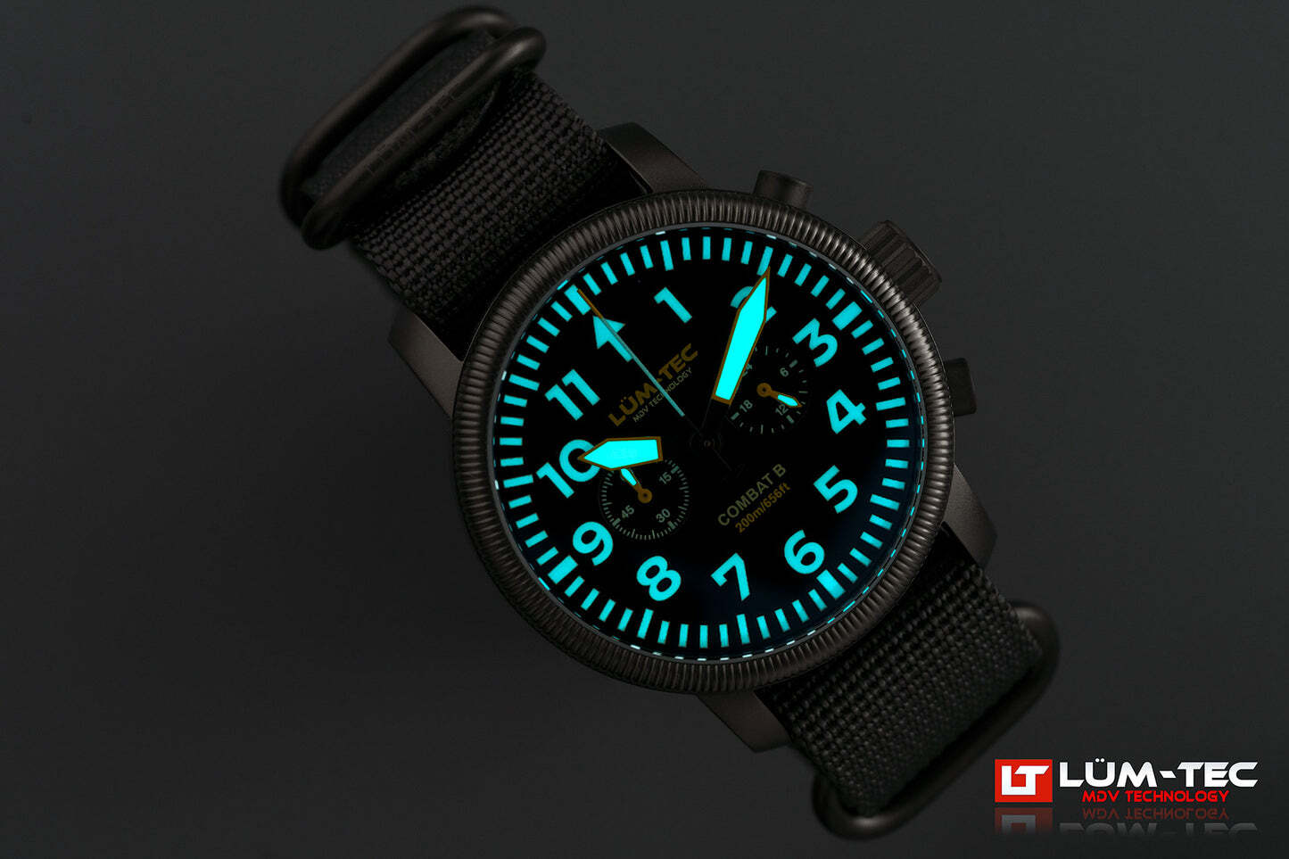 Lum-Tec Mens Watch Combat B64 Chronograph 43mm Black Dial Miyota Japan OS21J