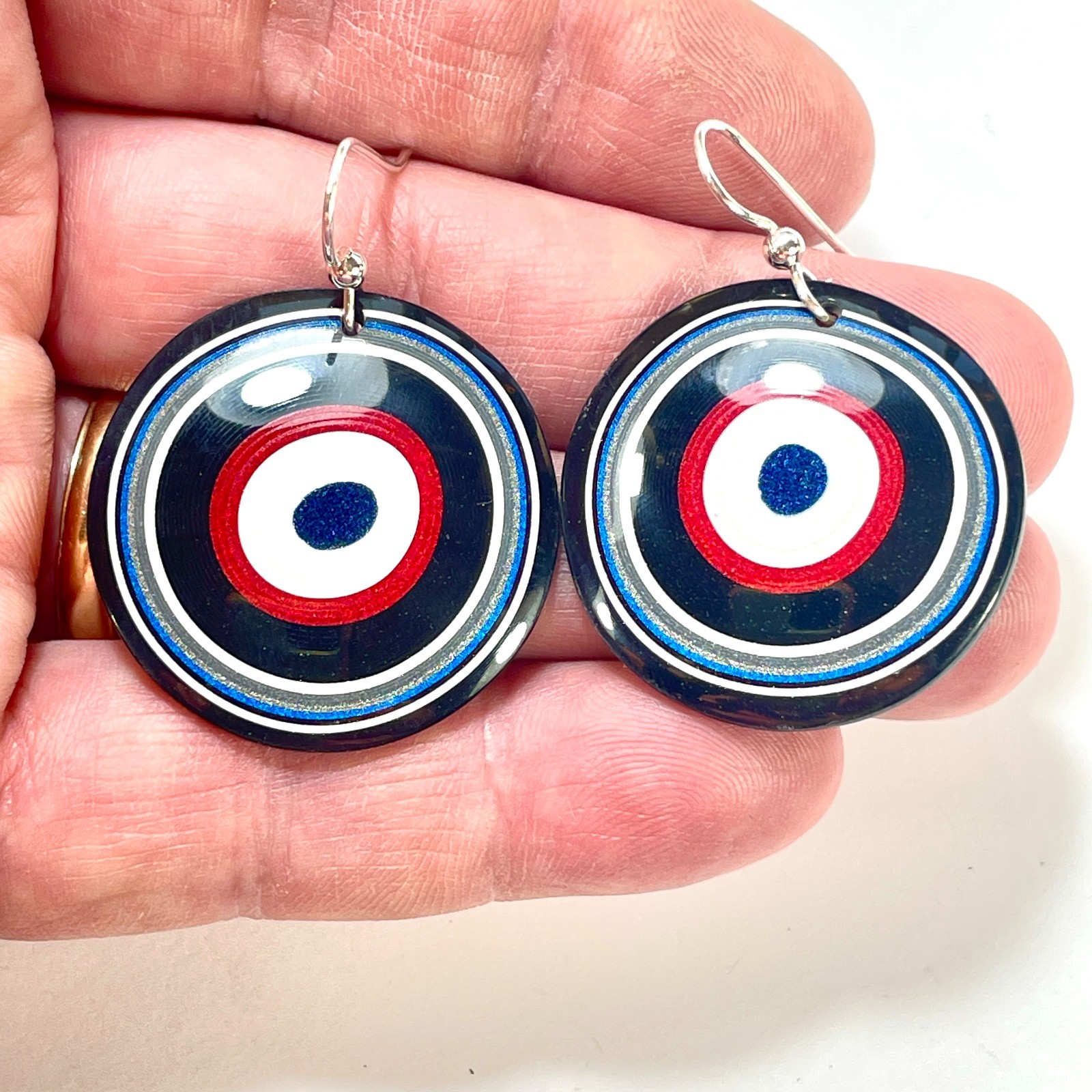 DVH Fordite Earrings Ford F150 Truck KC Assembly 33mm Rd Sterling (6536)