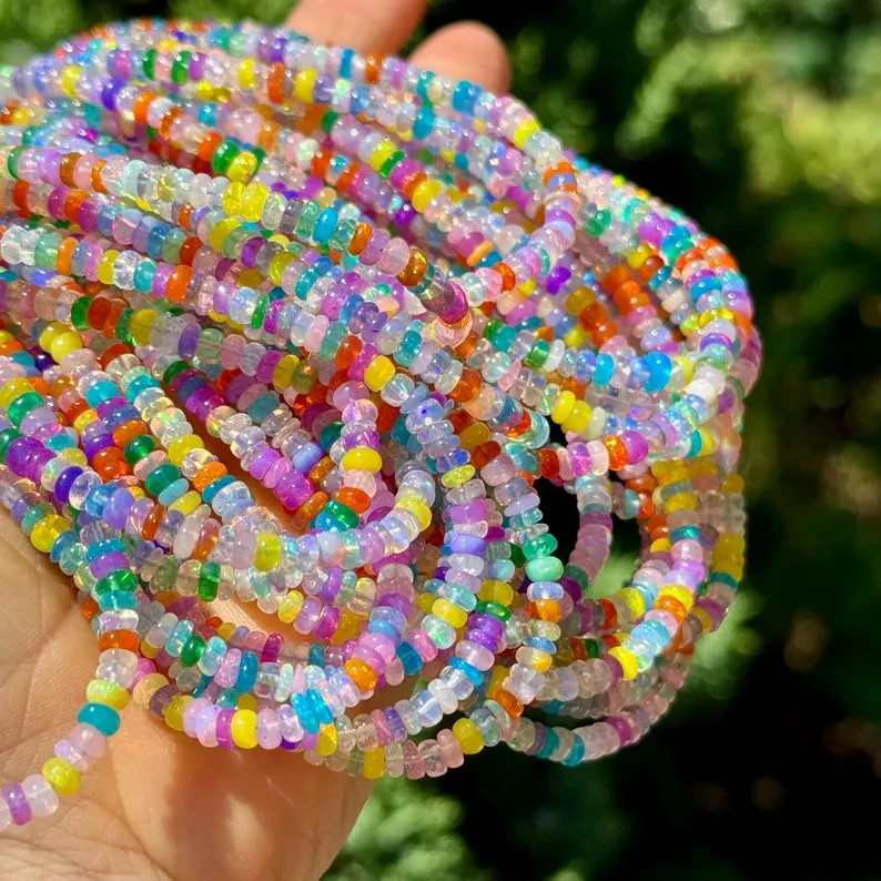 Disco Opal Beads, 3mm to 4mm, Ethiopian Opal Beads, Multi Color Opal Beads,