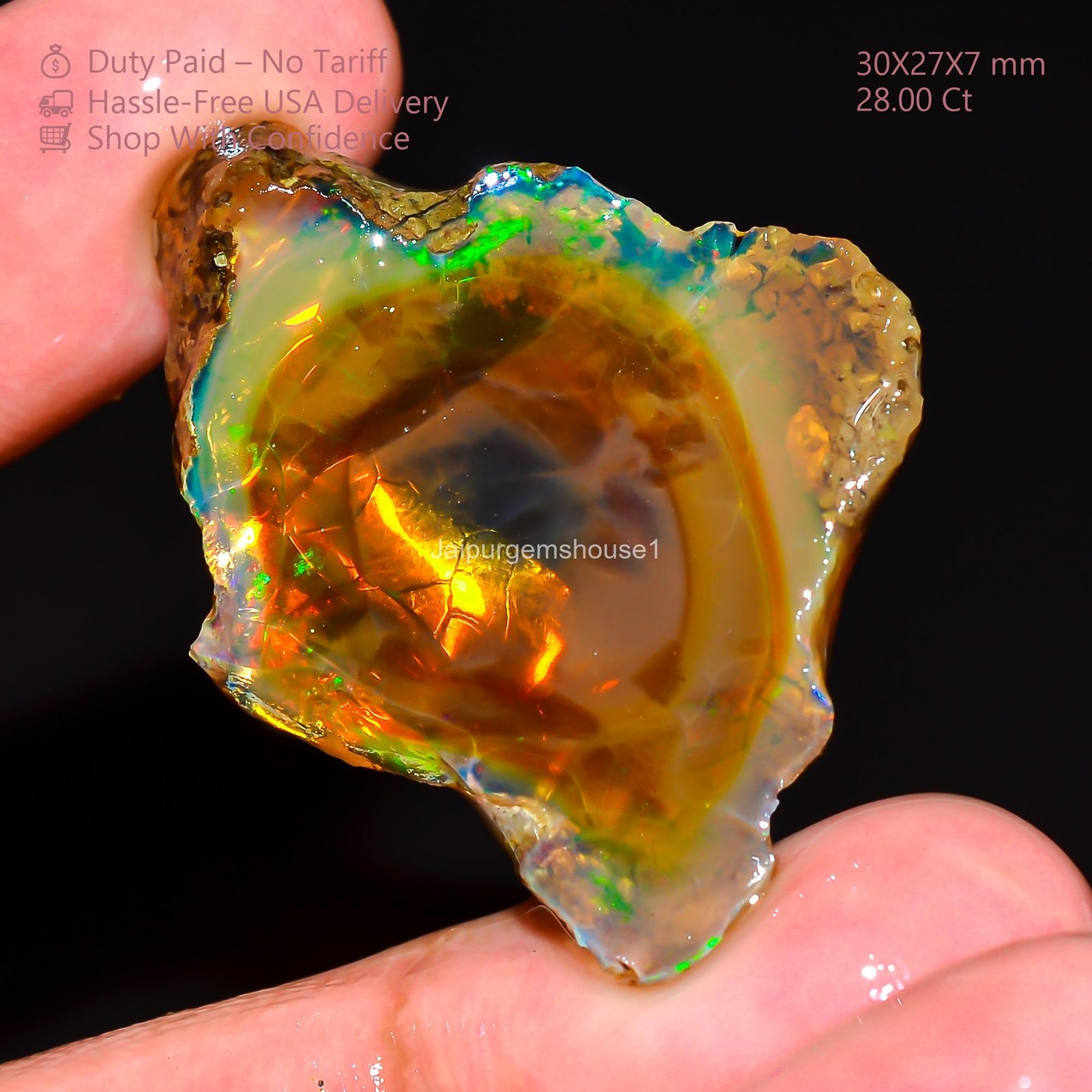 Opal Rough 28 Carat Natural Ethiopian Fancy Oil Opal Raw, Fire Opal Gemstone