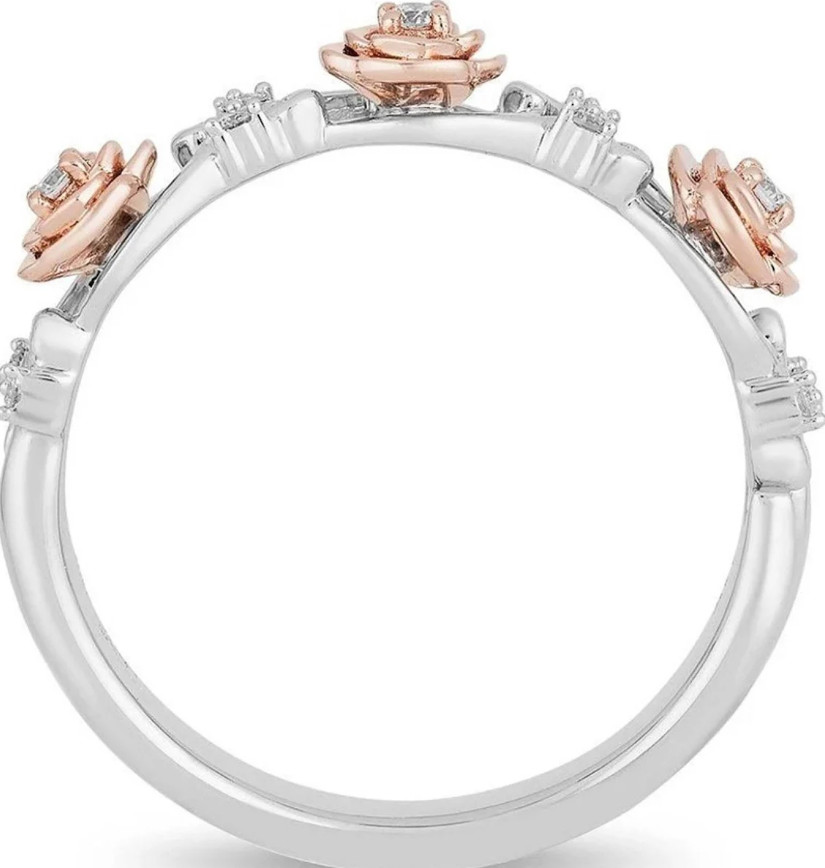 Enchanted Disney Belle Eternity Antique Two Tone Engagement Ring In 925 Silver