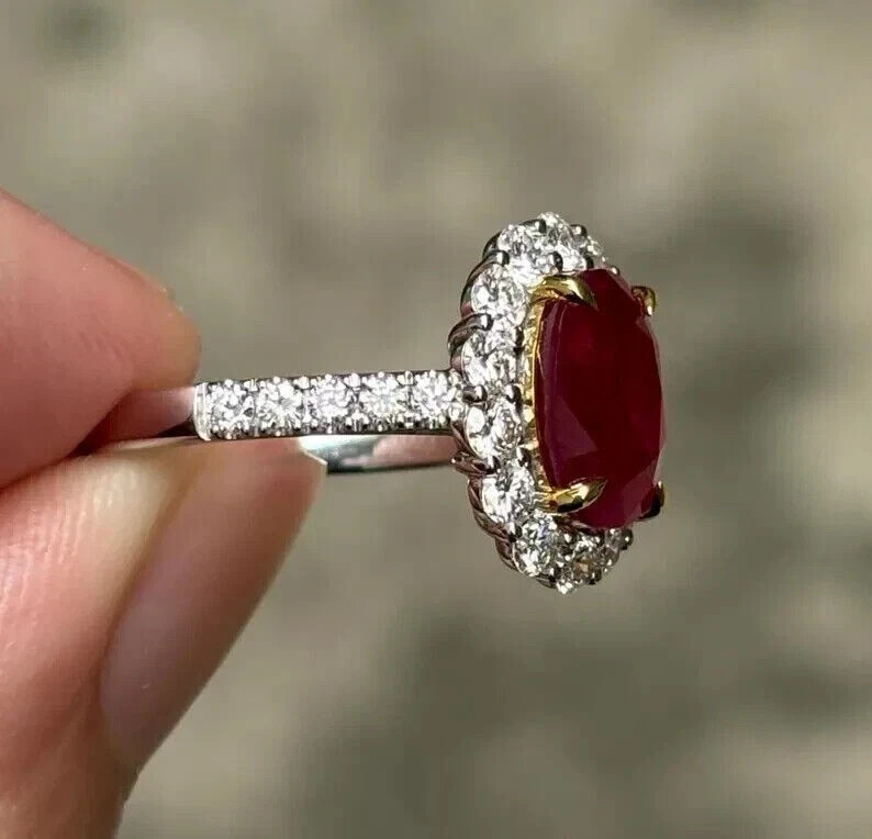 3.90 Ct Oval Cut Natural Red Ruby Diamond Wedding Ring 950 Platinum Size 6 7 8 9