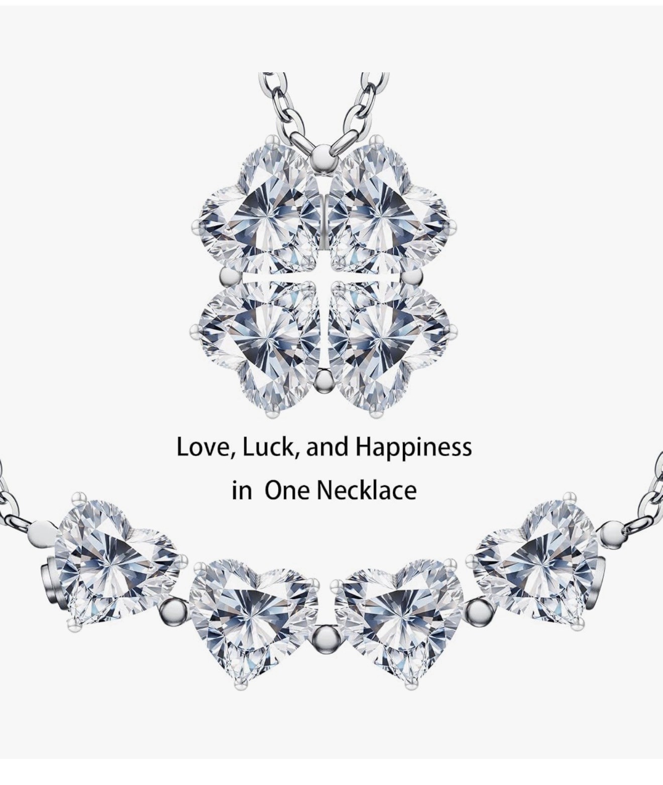 FULLOVE Moissanite Heart Clover Pendant Necklace 925 Silver 18+2″ Adjustable