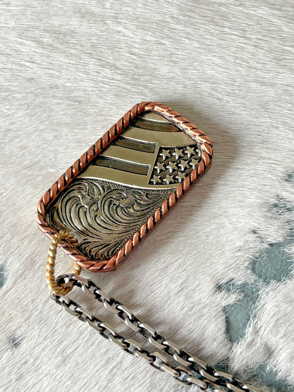 Silver Strike Mens Necklace 24 in Dog Tag Engraved Silver US Flag Chain America