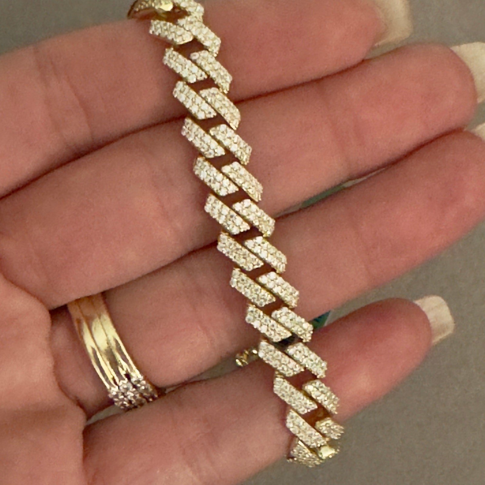 8.7mm Genuine Moissanite Iced Gold Monaco Cuban Bracelet 7.5in~NEW Retails $899