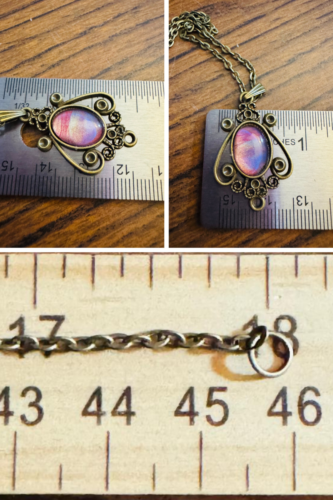 Bronze Filigree Cabochon Pendant One of a kind Hand-Painted by a local Artist Me