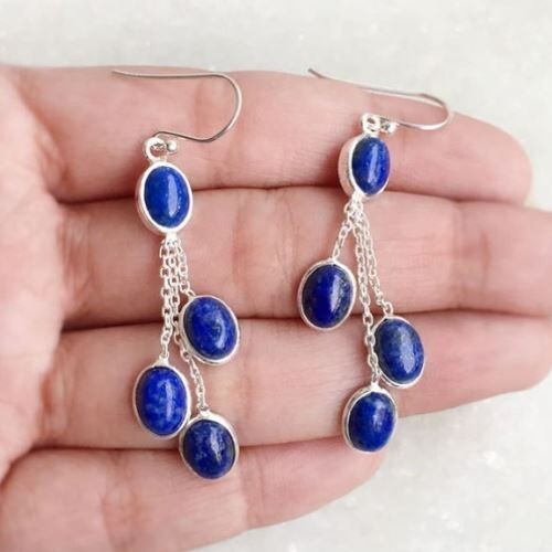Lapis Lazuli 925 Sterling Silver Handmade Genuine Dangle Women Earrings