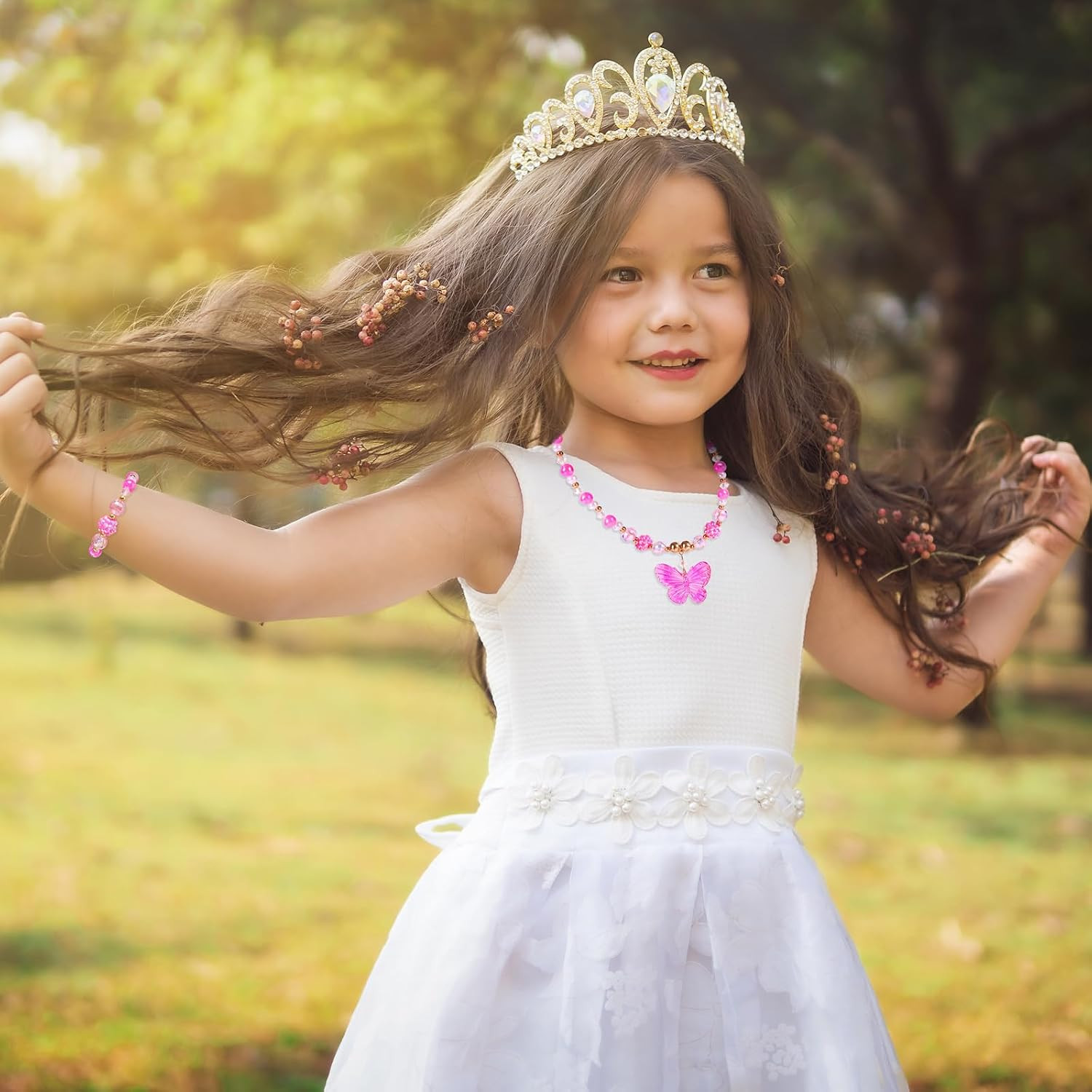 3 Sets Princess Jewelry for Little Girls, Handmade Butterfly Kids Jewelry Set, S