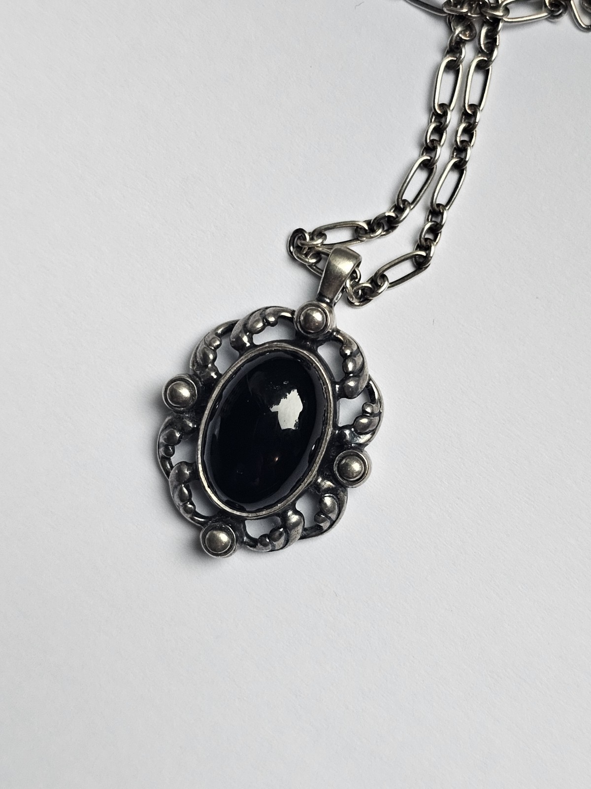 Georg Jensen 2018 Heritage Pendant Necklace Black Onyx Sterling Silver 925