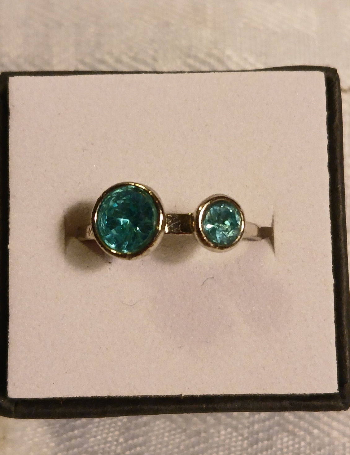 Signed NVC Nataliya V. Collister Silver Tone Teal Jewels Mother Child Ring Sz. 7