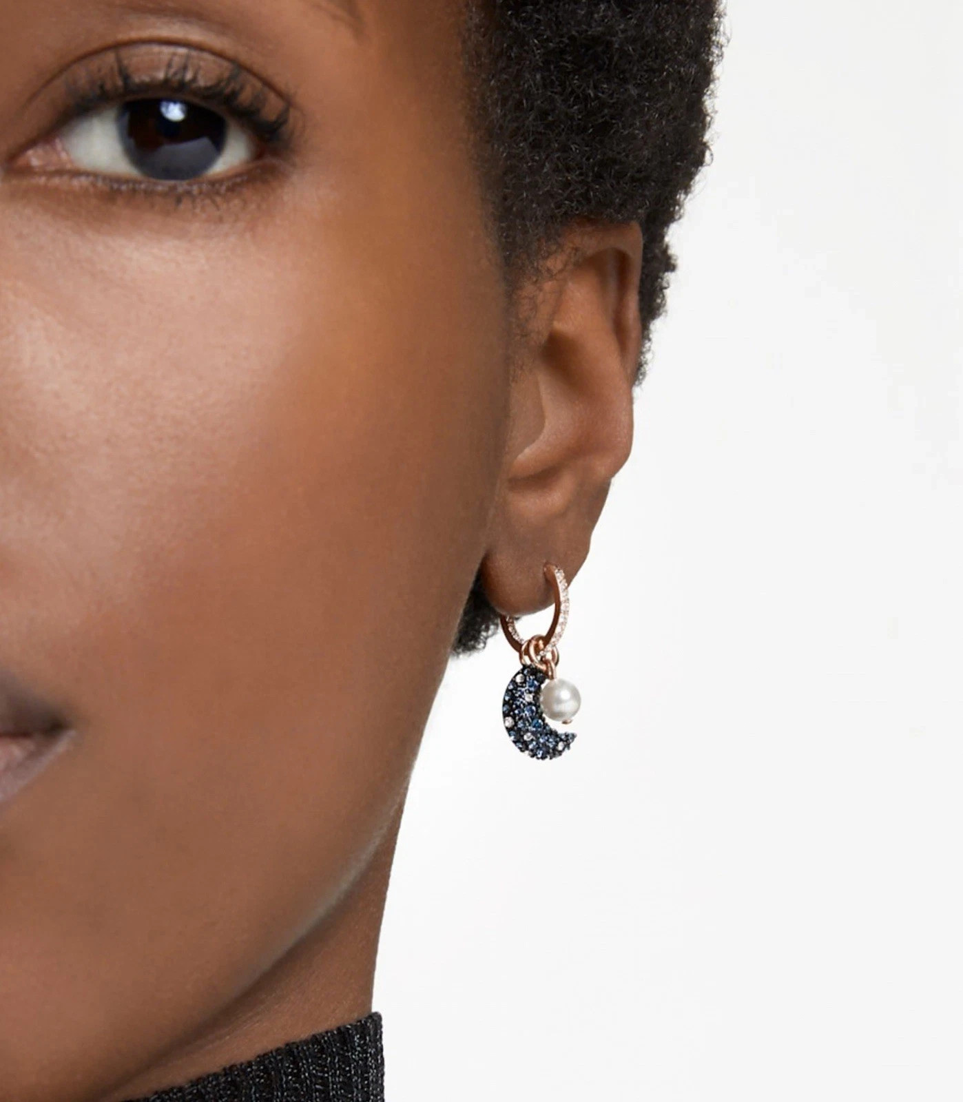 Swarovski Sublima Drop Earrings Asymmetrical Design Moon Rose Gold-Tone new.