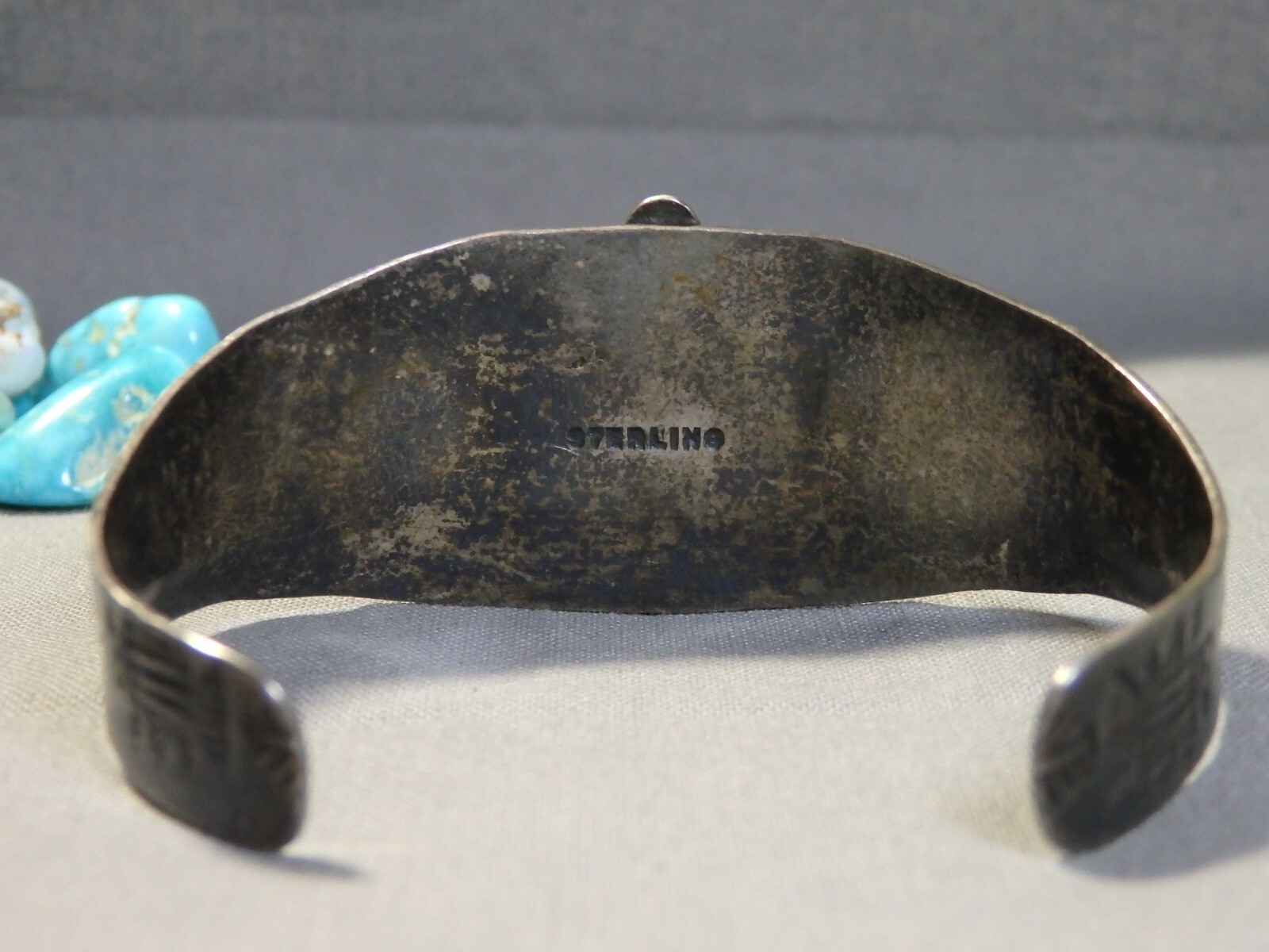 Fred Harvey Era NAVAJO Blue Gem TURQUOISE Sterling Silver THUNDERBIRD Bracelet