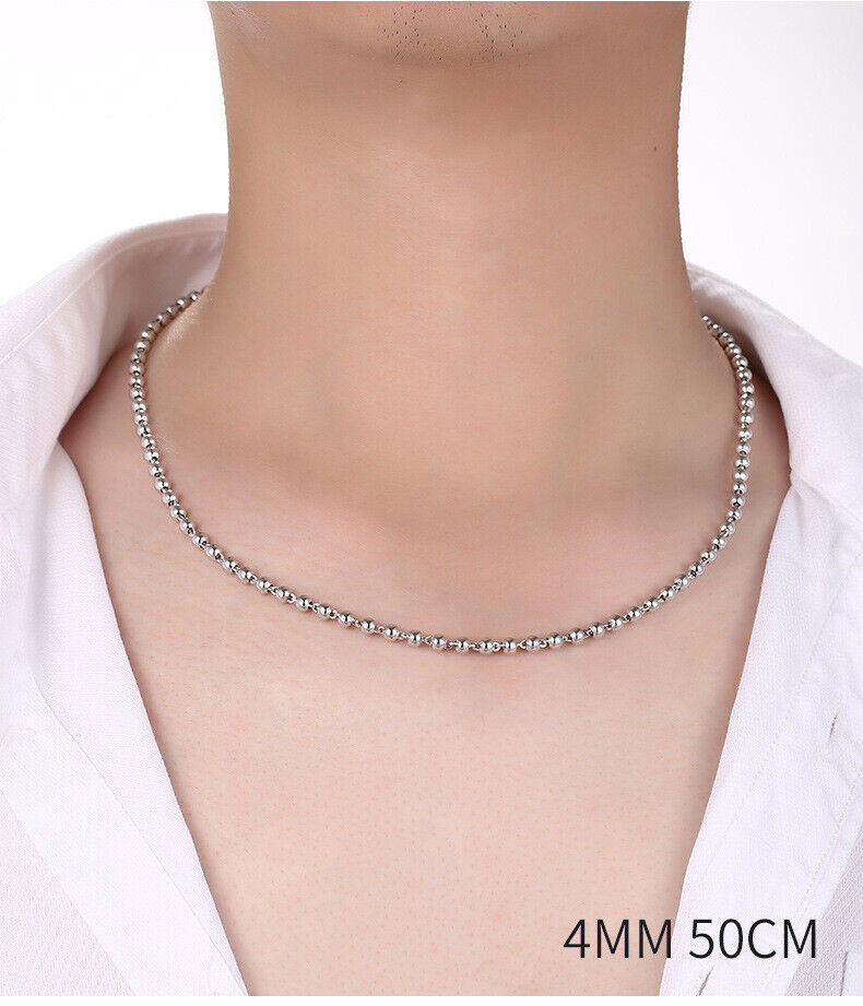 999 Pure Silver Chain Men’s 4mm/5mm/6mm Real Silver Beaded Necklace Dragon Head