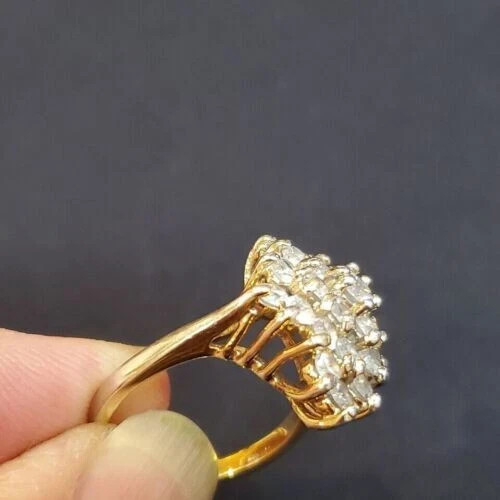 1.50CT Round Lab Created Diamond Cluster Engagement Ring 14K Yellow Gold Plated