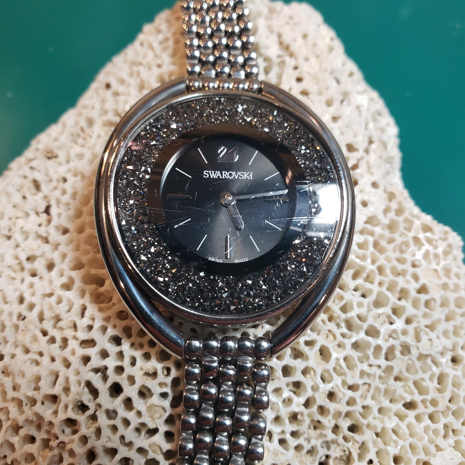 Swarovski Crystalline Women’s SWISS Made Oval Watch 5181664 Black Dial 38mm