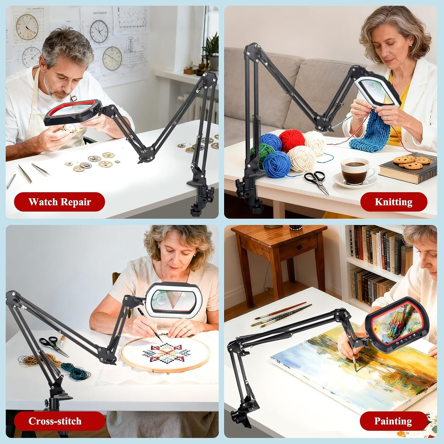 12X 30X Magnifying Glass with Light and Clamp, Ultra Long 3-Section Swing Arm Wo