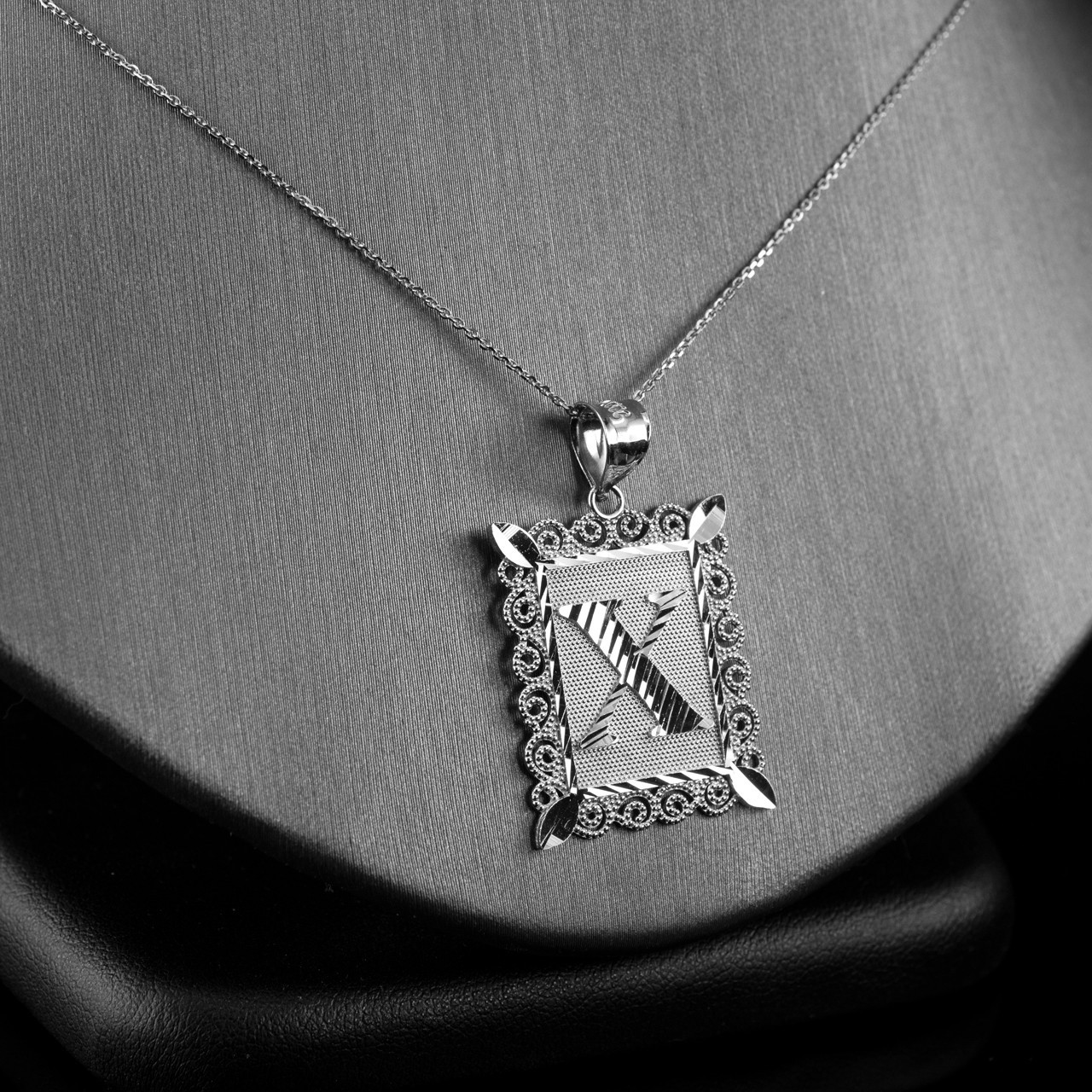 Sterling Silver Filigree Letter Initial Pendant Necklace Large A–Z Unisex