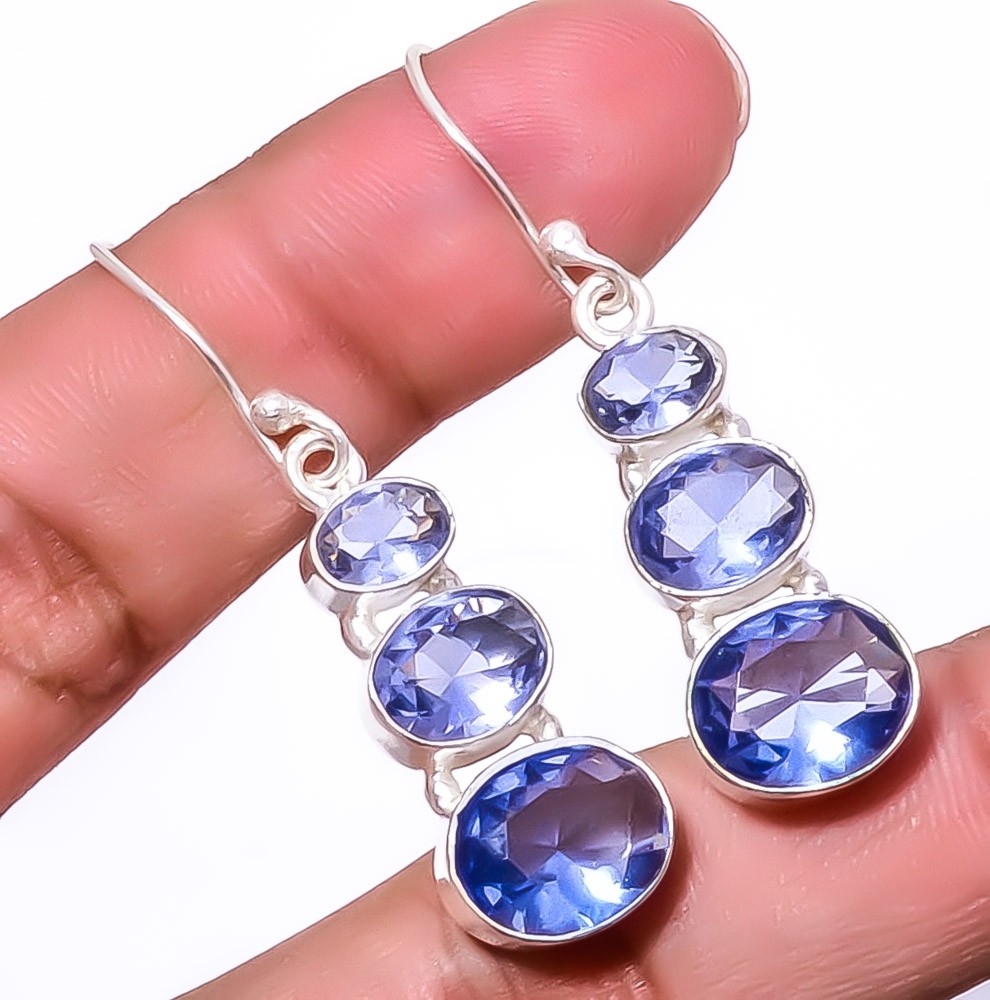 Iolite Gemstone 925 Silver Plated Earring 1.64″ T84