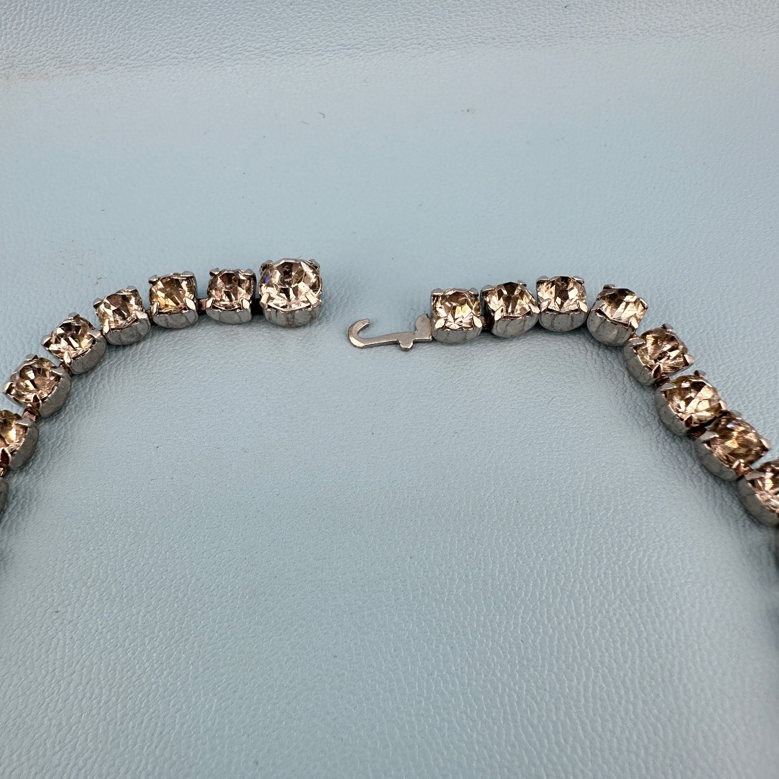 Vintage Rhinestone Choker Necklace Silver Tone Cup Chain Riviere Old Hollywood