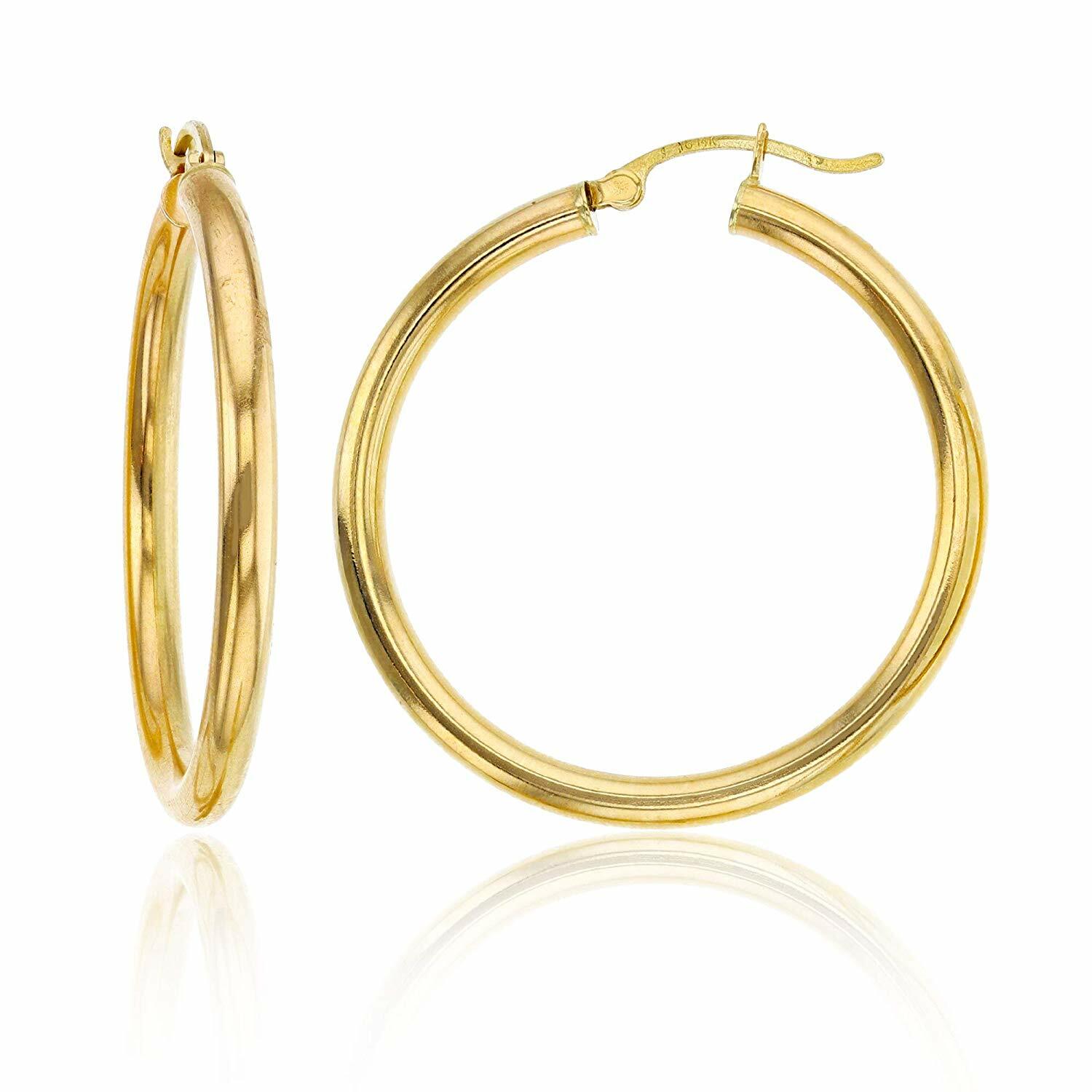 3mm X 40mm Plain Shiny Hoop Earrings REAL 10K Yellow Gold FREE SHIPPING