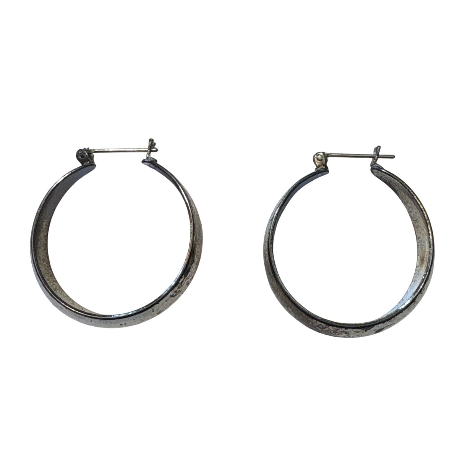 1980s Polished Silver Tone Wide Band Round Hoop Earrings 1 Inch