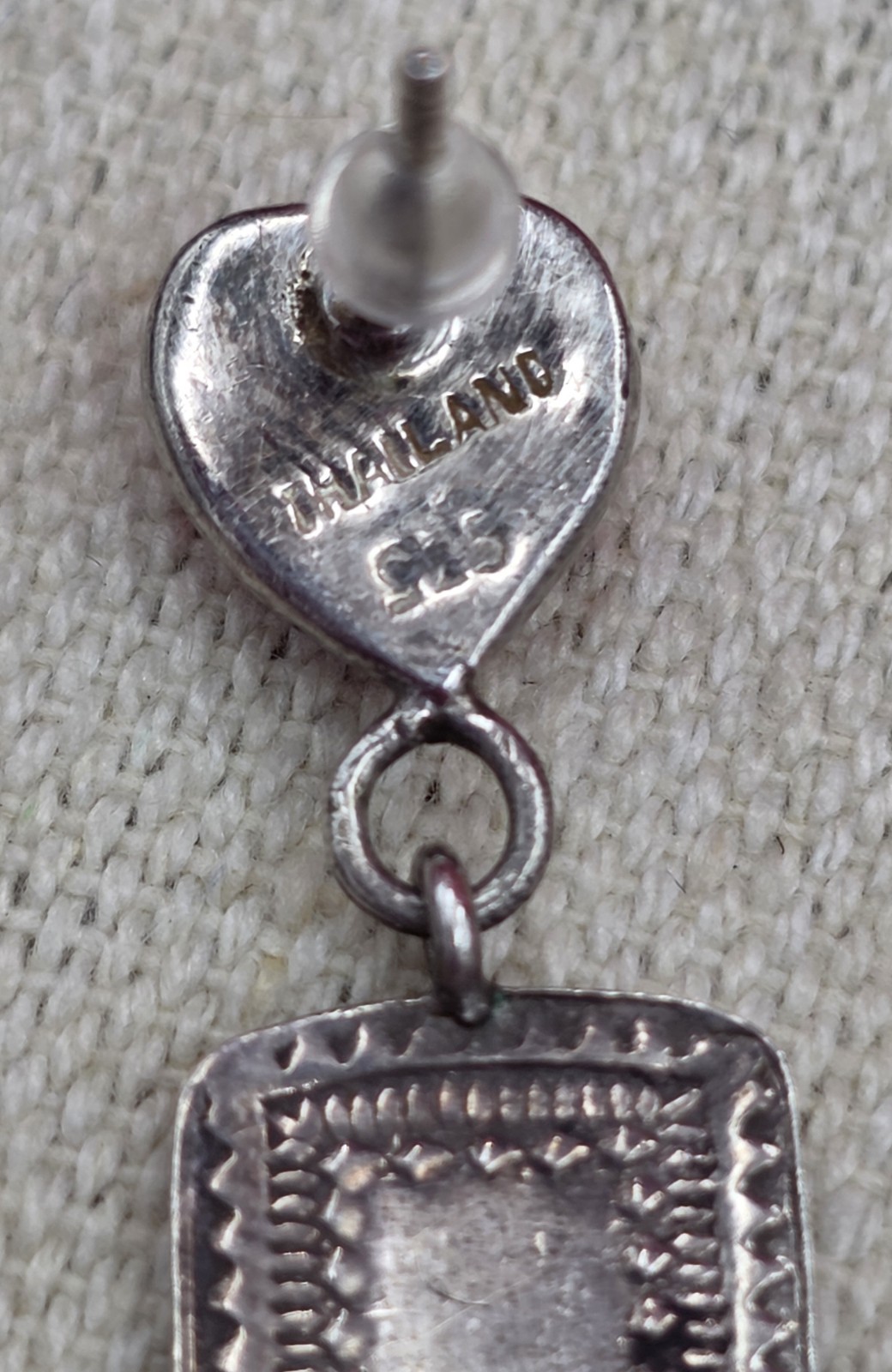 Sterling Silver Stamped Cross Pink Heart Dangle Earrings