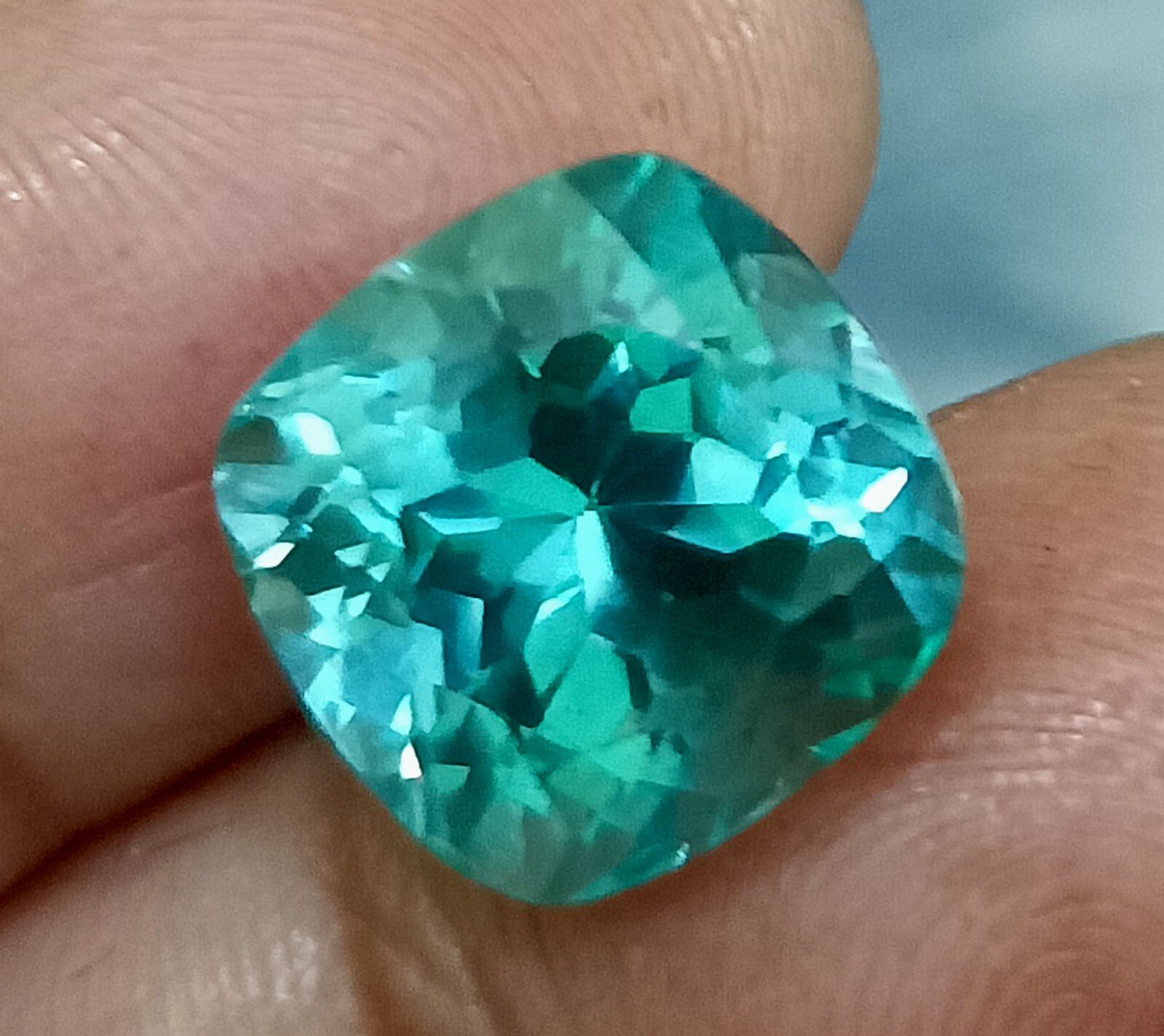 Flawless Natural Ceylon Blue-Green Sapphire Cushion Cut Loose GEMSTONE 11.70 Ct