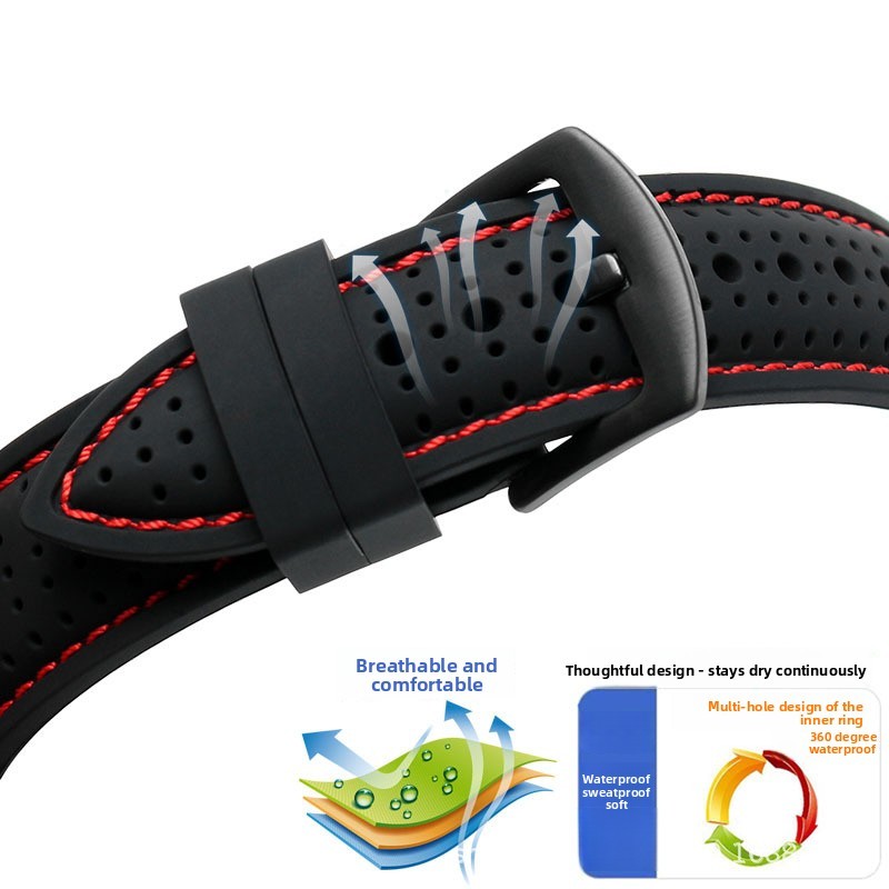 Silicone Watch Strap 20 22 24mm Waterproof Breathable Mens Sport Outdoor Band