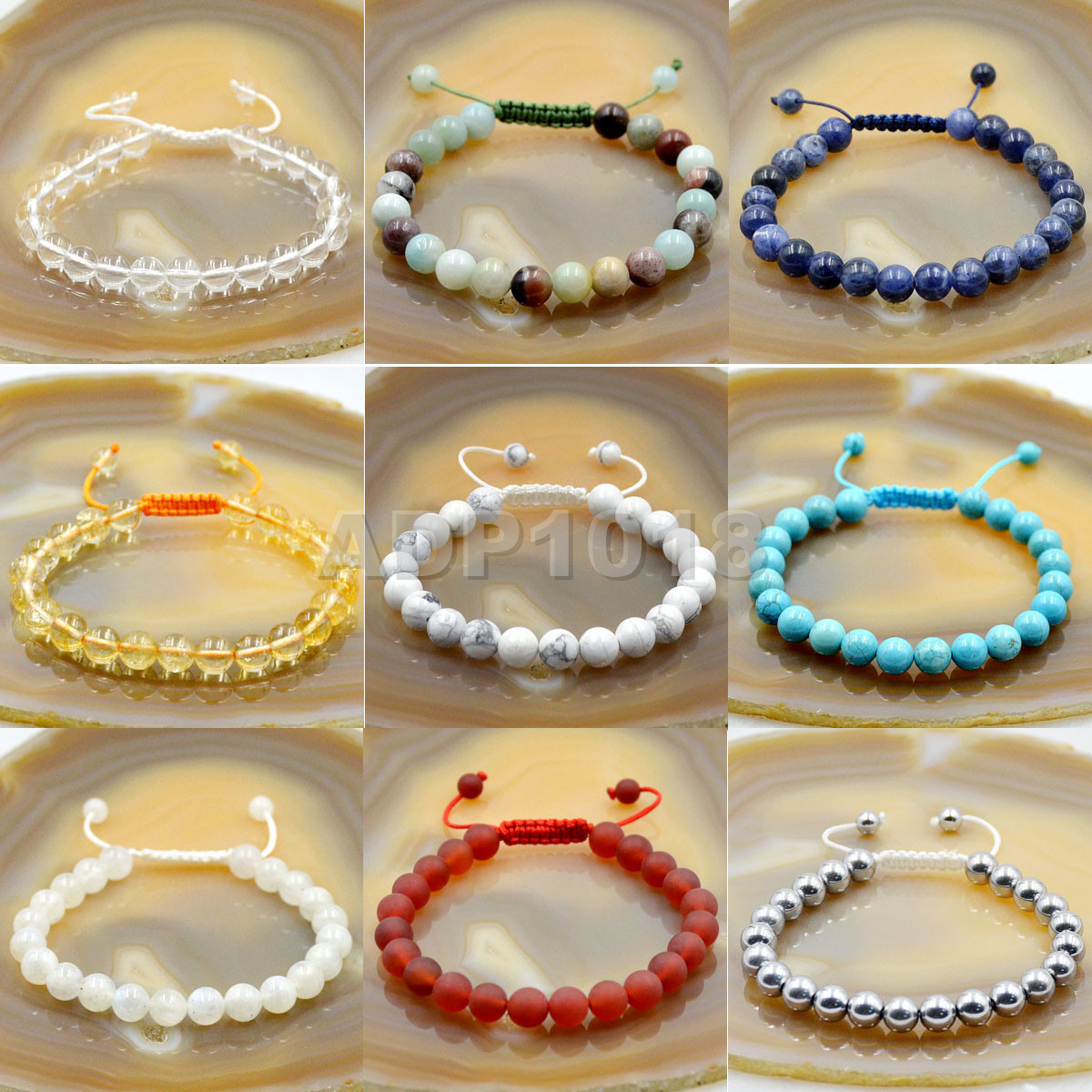 Natural 8mm Gemstone Bracelets Healing Power Crystal Macrame Adjustable 7-9 Inch