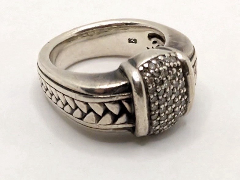 Silver and Pave Diamond Ring Women’s Signed / Marked