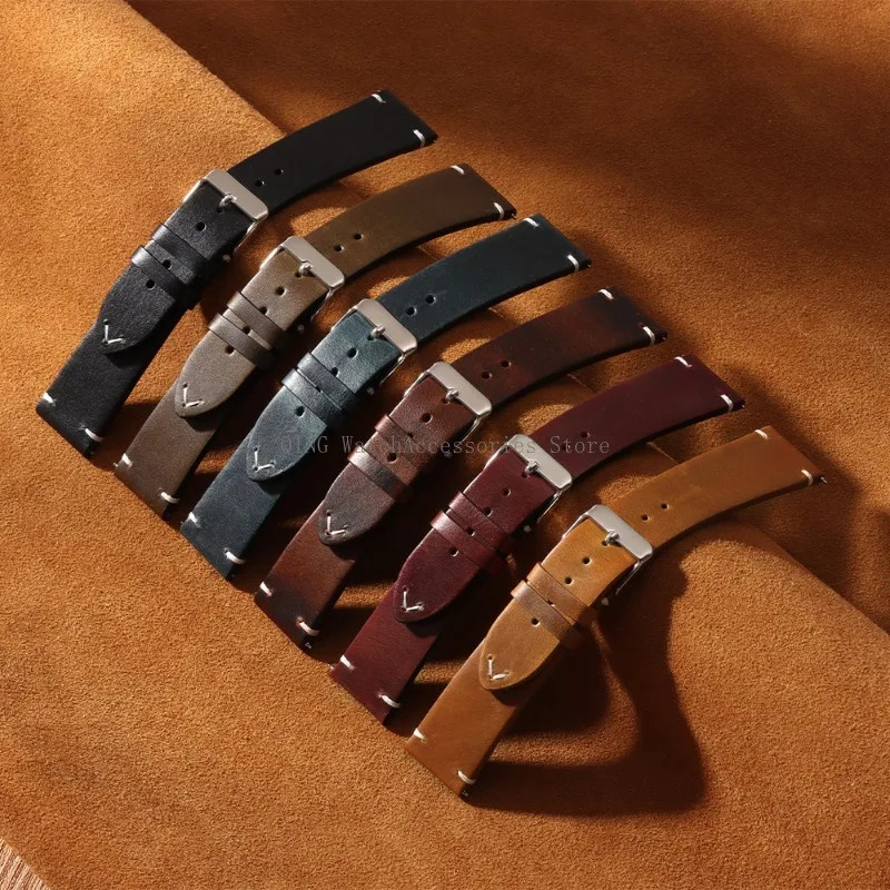 Correa de reloj de cuero con cera de aceite vintage para hombre y mujer, 18/19/2