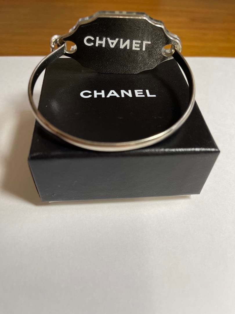 CHANEL Silver Mirror Logo Bangle Bracelet Coco Mark Vintage Authentic #097