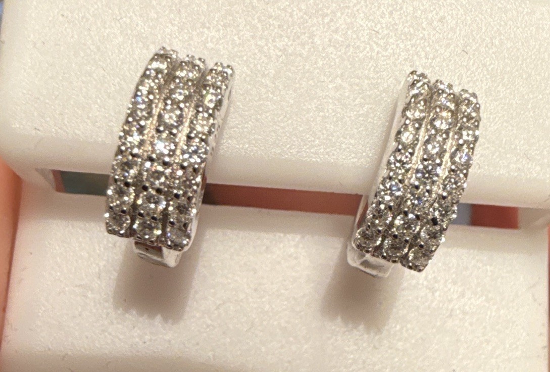 Tarnish Free Silver Pavé White Moissanite Diamond Hinged Huggie Hoop Earrings