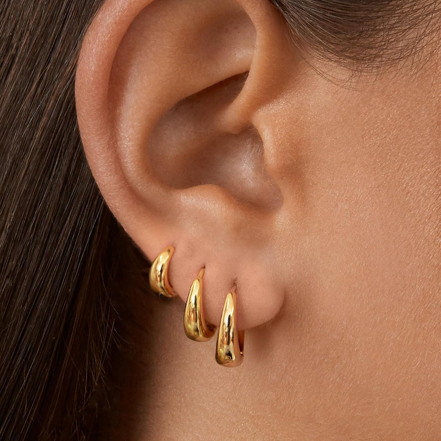 3Pairs Gold Hoop Earrings for Women Trendy, 14K Gold Plated Hoops Huggie Earring
