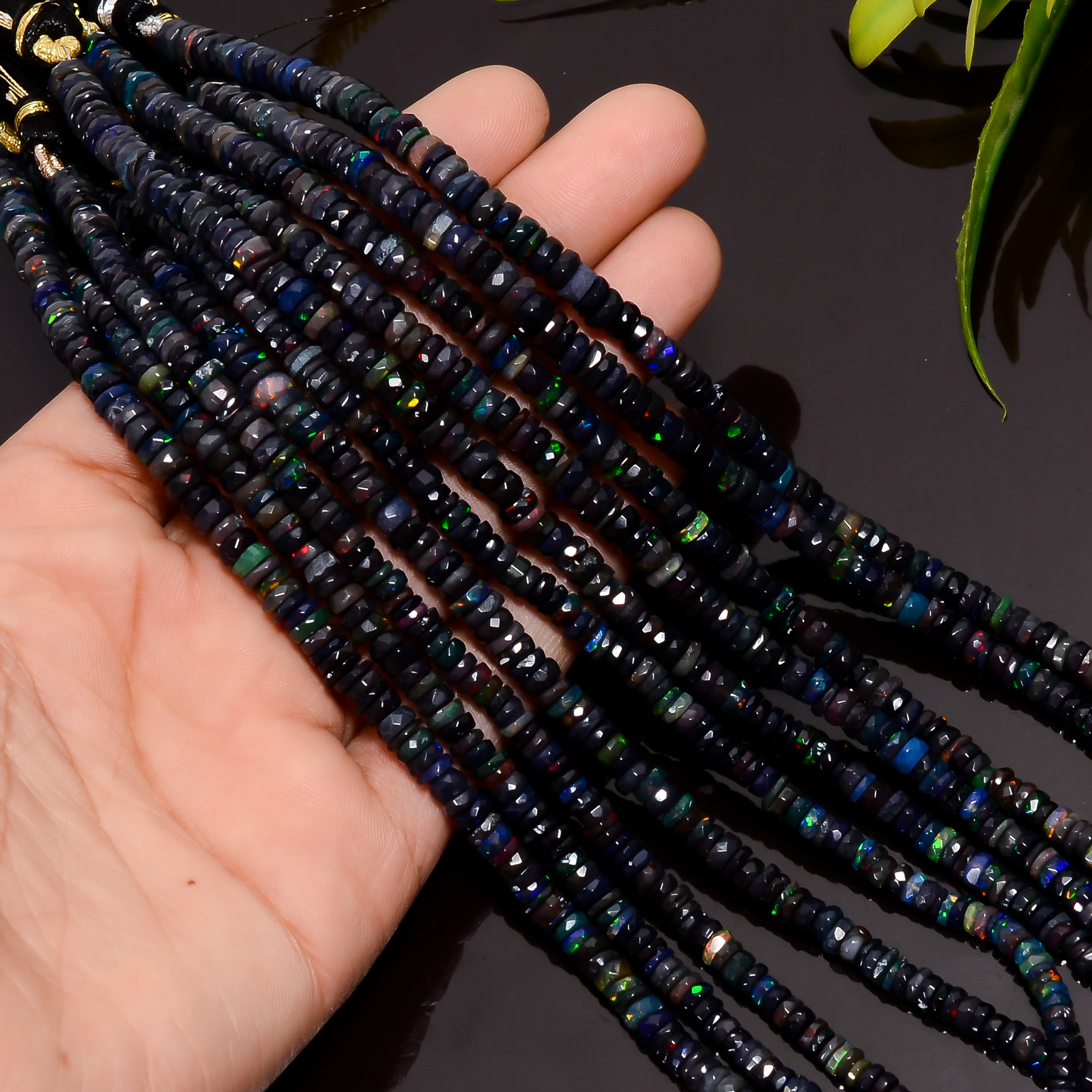 Black Ethiopian Opal Gemstone Rondelle Faceted Beads Strand 4X4 5X5 mm 8″ EB-911