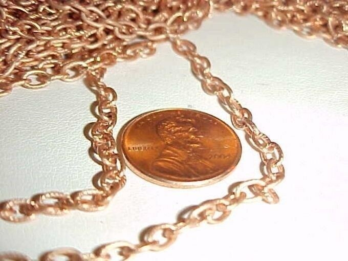 3 VINTAGE COPPER COATED STEEL KNURLED CABLE CHAIN 24″ NECKLACES N63