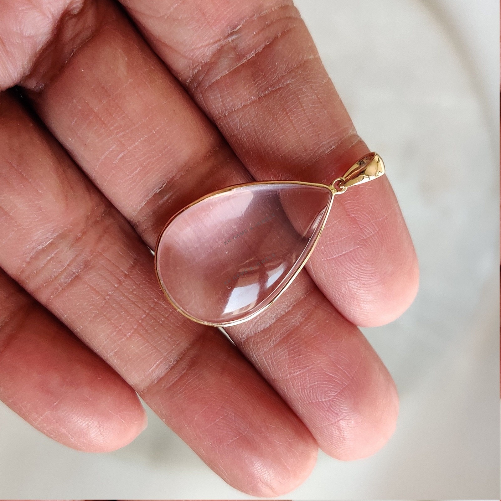 22.65ct Natural Rose Quartz Pendant 14K Gold Minimalist January Birthstone Gift