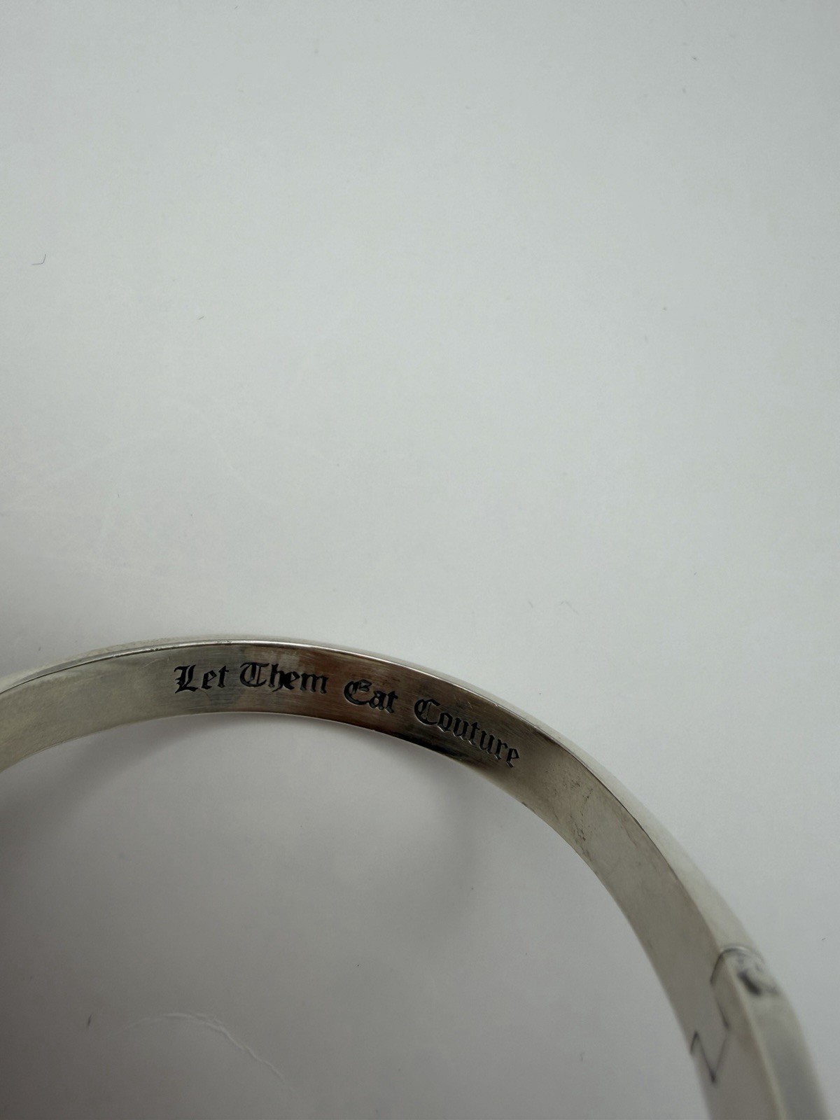 Juicy Couture 925 Sterling Silver Cuff Bracelet “Let Them Eat Couture” Charm