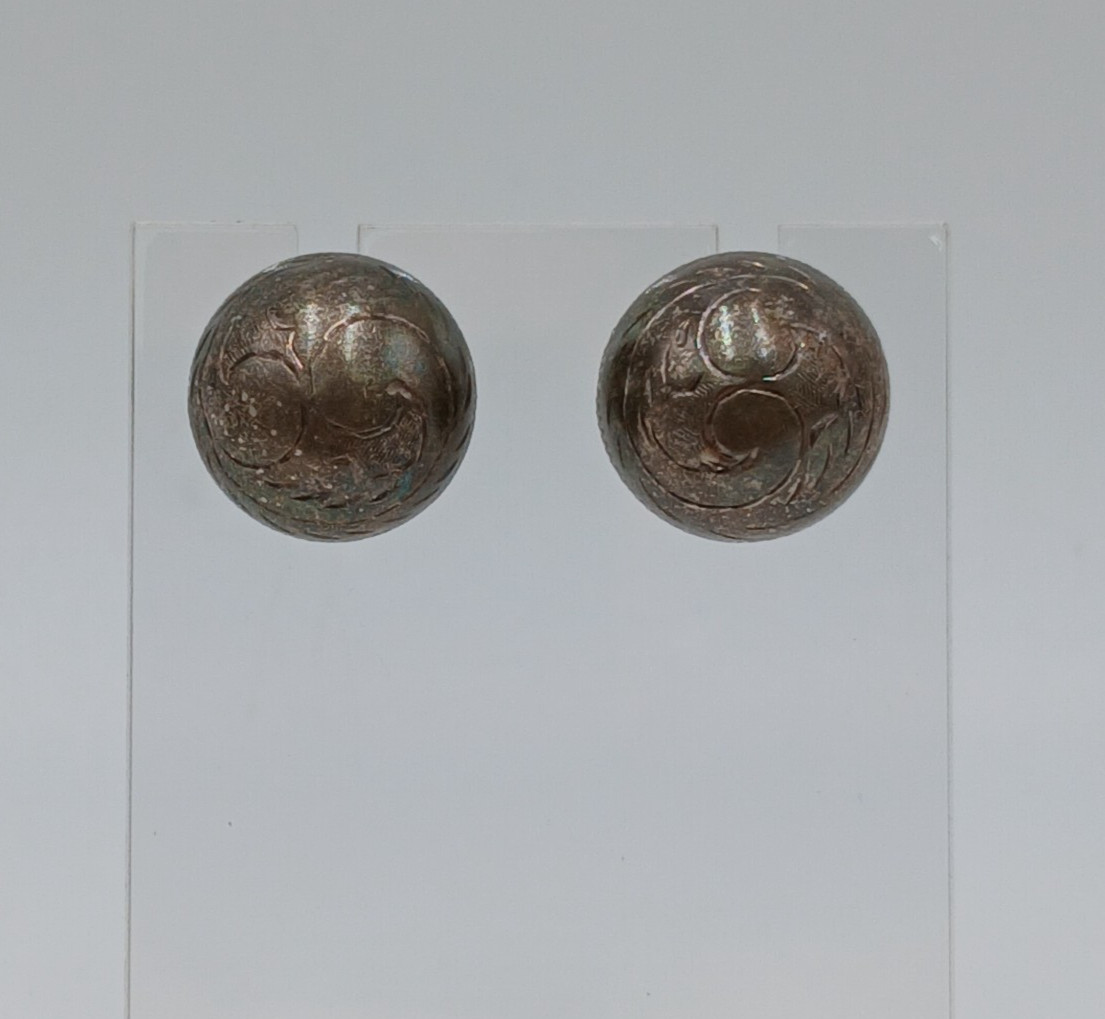 VTG 925 Dome Stud Earrings 0.5in Sterling Silver 3.85g Etched Swirl Estate READ