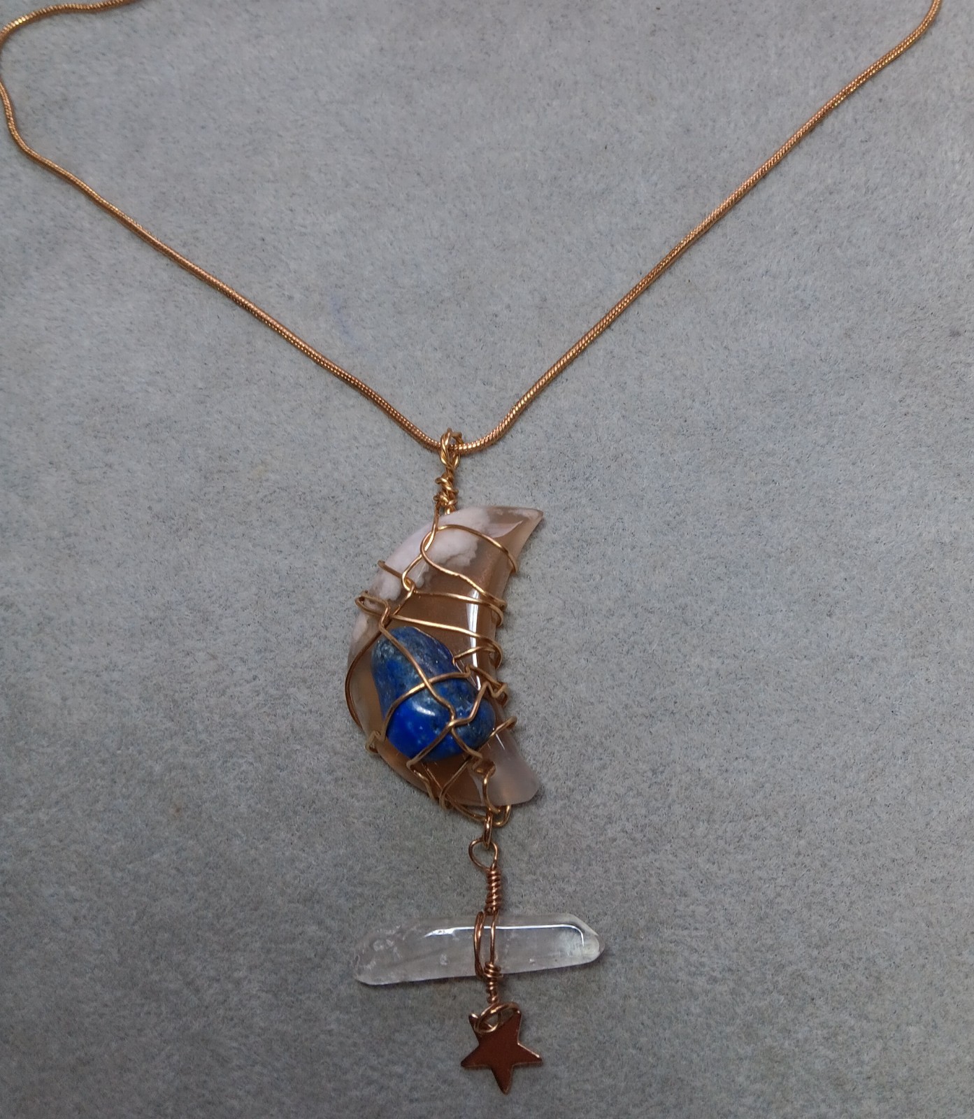 Wire Wrapped Jewelry Moon Pendant Star Necklace Agate Quartz Crystal Lapis Stone