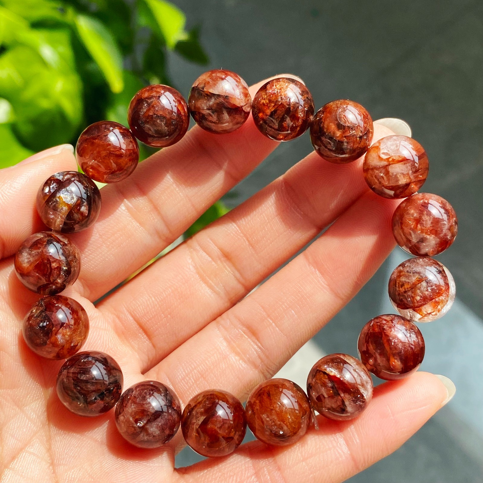 12.2mm Natural Red Multi-inclusions Phantom Quartz Crystal Beads Bracelet 2910