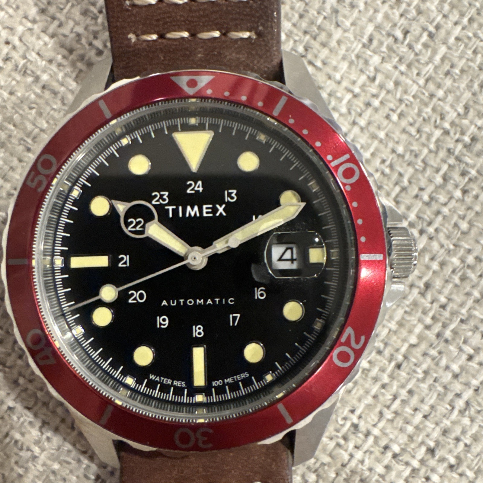 Timex Navi XL 41mm Red Stainless Steel Case with Leather Strap (TW2U09900ZV)
