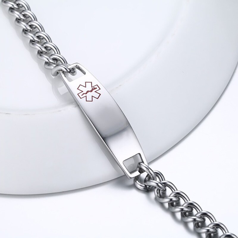 Vnox Engraving Emergency Medical Bracelet ID Name ICE Stainless Steel Bracelet