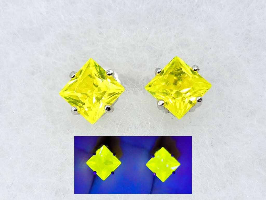 Sterling Fluorescent YAG Yellow Yttrium Aluminum Garnet Earrings 925 Silver
