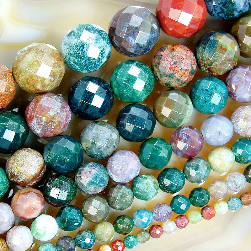 Faceted Natural Indian Agate Round Beads 15″ 4 6 8 10 12 14 16mm Pick Size