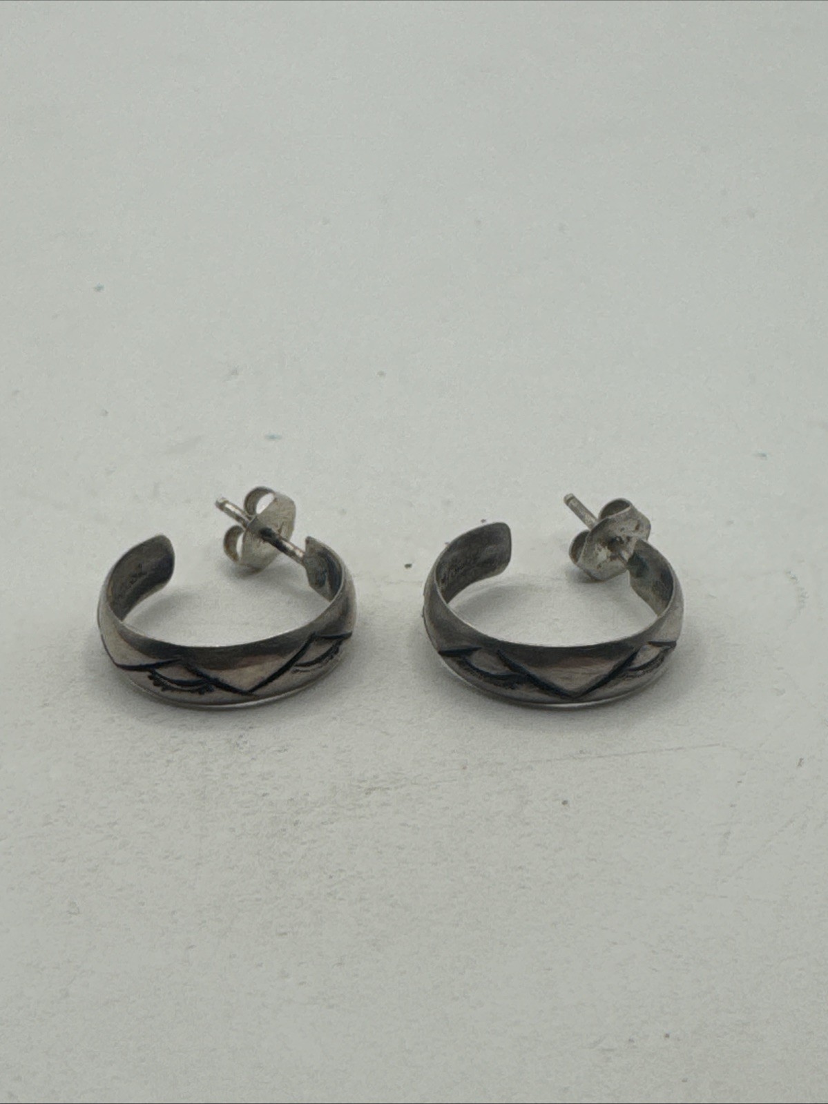 Mitchell Calabaza Vintage Navajo Sterling Silver 925 Stamped Hoop Earrings CLBZ