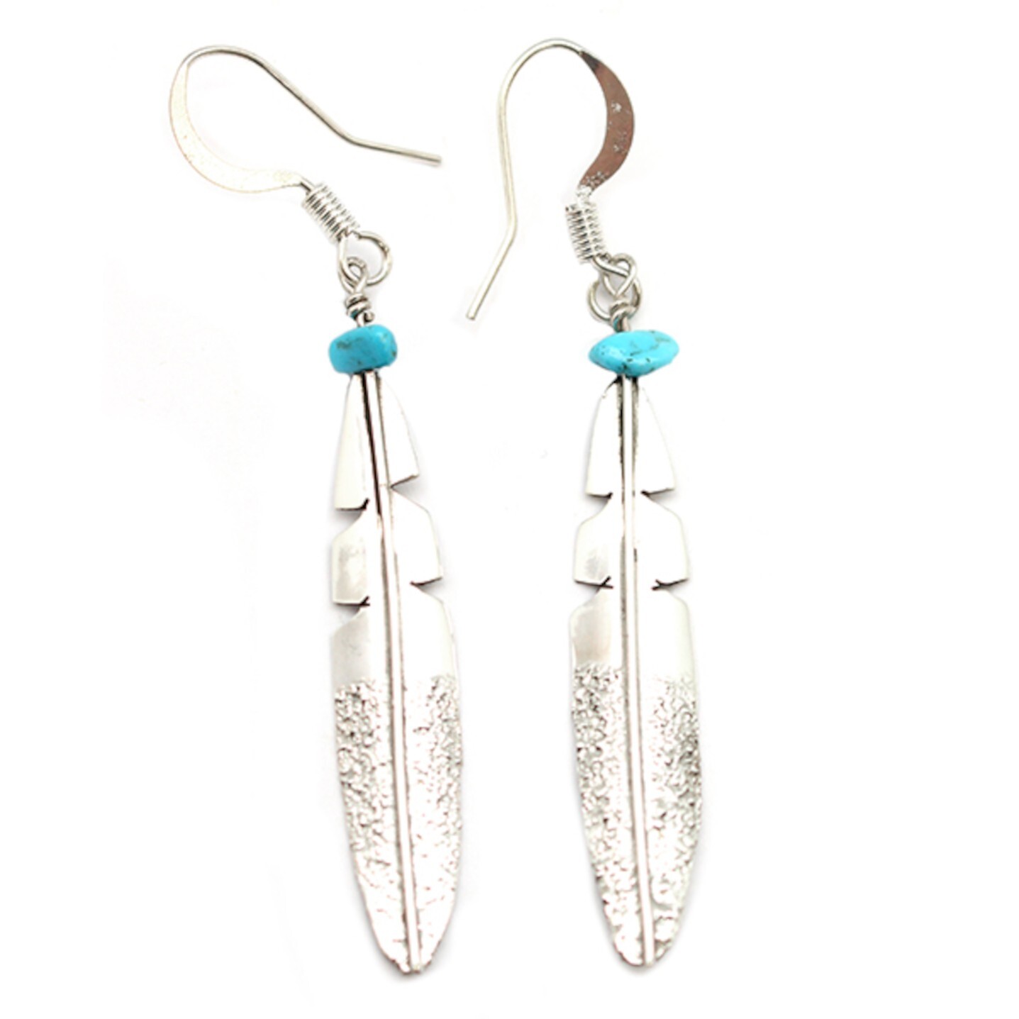 Native American Navajo Indian Sterling Silver Feather Dangle Earrings Turquoise