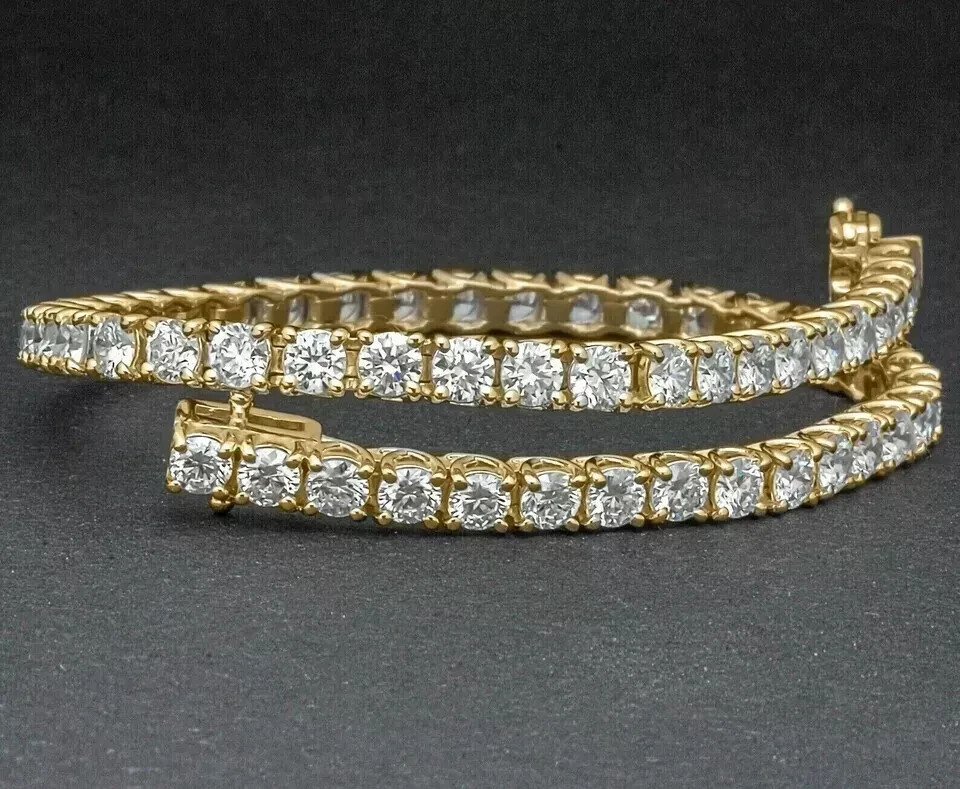 Unisex Tennis Bracelet Round Cut Lab Grown DEF/VVS-VS Diamond 14k Yellow Gold