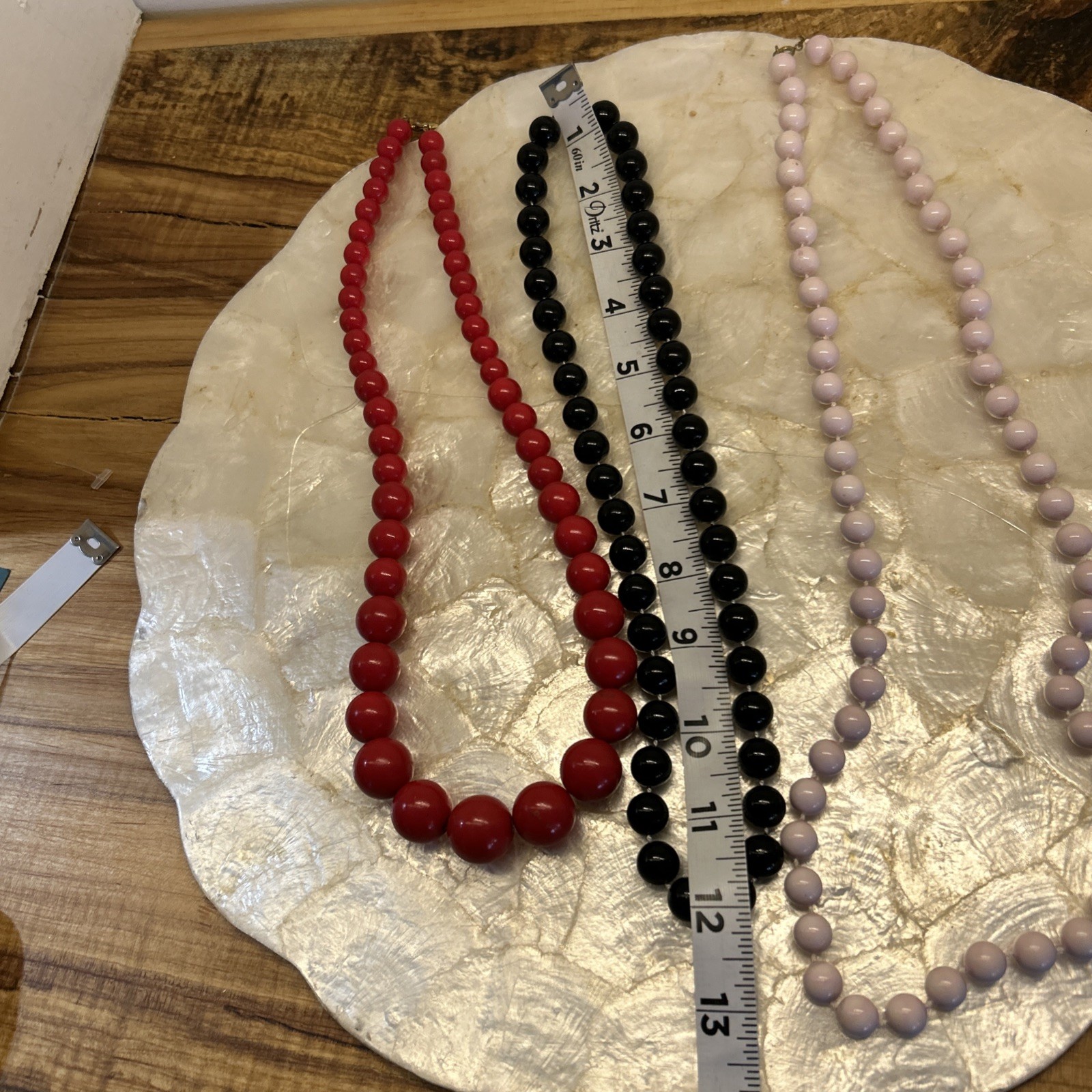 Vintage 80s Three (3) Beaded Necklaces Red, Black, & Lavender