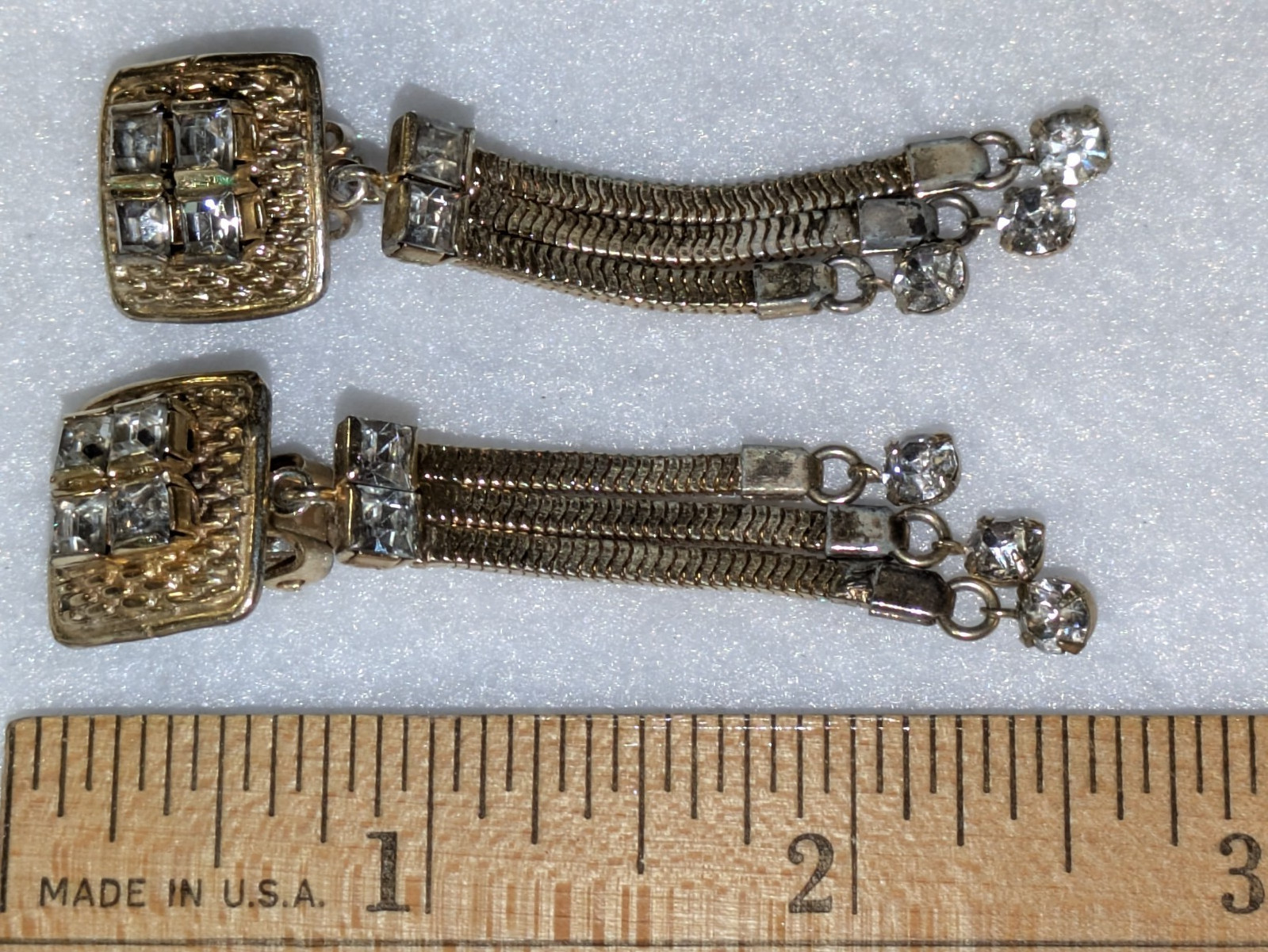 VINTAGE HOBE CLIP STYLE DANGLE MULTI STRAND RHINESTONE EARRINGS